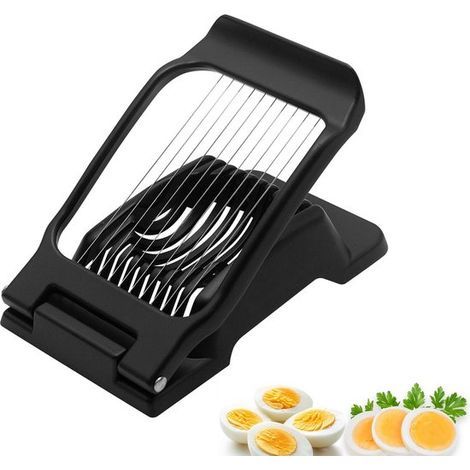 Cortador de huevos multifuncional, Alambre de acero inoxidable, Antideslizante, Rebanadas redondas y ovaladas, Negro, Alambre de acero inoxidable (1/5)