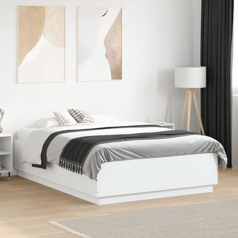 Bed Frame with LED without Mattress White 135x190 cm Double vidaXL (1/5)