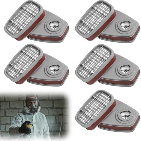 10 filtres pour masque a cartouche, 6001 pour masque de peinture, cartouches Organic Vapor, filtre chimique contre la poussière, les gaz, les vapeurs organiques, avec 6100/6200/7501/7502/6502/6800