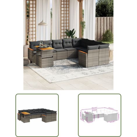 The Living Store 10-tlg. Garten-Sofagarnitur mit Kissen Grau Poly Rattan - Gartenmöbel - Sofagarnitur - Outdoor Möbel - Lounge Set - PE-Rattan (1/3)