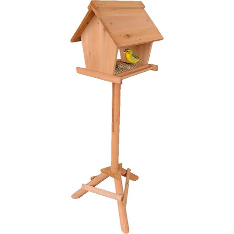Relaxdays Bird Feeding Station with Stand, Pine Wood, Garden, Balcony & Terrace, HWD: 107 x 32 x 27 cm, orange