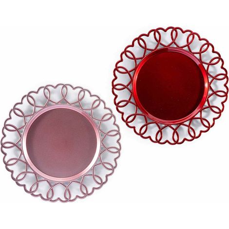 Sous-assiettes en plastique rigide rose et rouge avec bord décoré de cœurs, lot de 6, diam. 33 cm