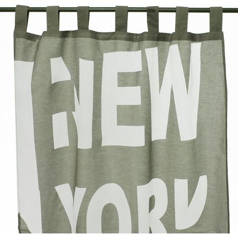 NEW YORK - Voilage motif buildings de New York vert gris 110x250 (1/2)