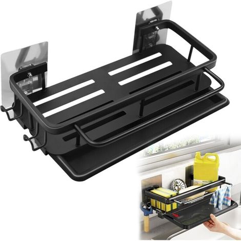 Wall Mounted Kitchen Sink Holder, Kitchen Dish Drainer Rack, Hanging Sink Organizer with Draining Tray, No Drilling Holder (1/4)