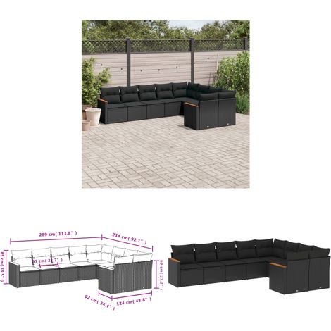 9-tlg. Garten-Sofagarnitur mit Kissen Schwarz Poly Rattan - Gartenmöbel - Outdoor Möbel - Rattan Sofa - Lounge Set - Esstischgarnitur - Home & Living (1/3)