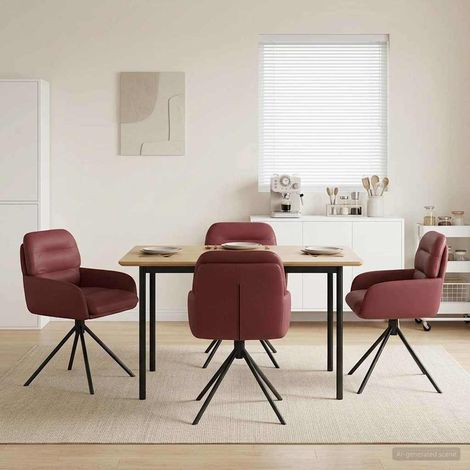 Lot de 4 chaises de salle à manger pivotantes en simili cuir bordeaux avec accoudoirs - PANGIVO (1/5)