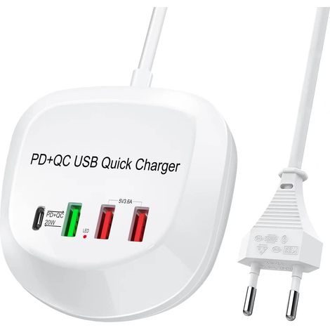 USB-C-Schnellladegerät, PD QC 3.0 USB-Ladegerät Schnellladegerät 4-Port-Mehrfach-USB-Netzteil für iPhone iPad (1/5)