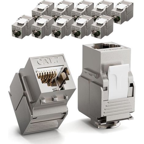 RJ45 Keystone Jack Cat7 Pack of 12, 10 Gbps / 600 MHz Gold Plated Keystone Modul for Cat7 Cat6a Cat6 Installation Cable, RJ45 Male, Network Patch Cable and Ethernet Patch Pane (1/5)