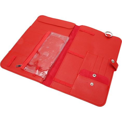 Étui à crochets rouge en cuir de vache, fermeture à pression, gaine de rangement compacte pour accessoires de tricot, sac de transport pratique pour maison et voyages. (1/5)
