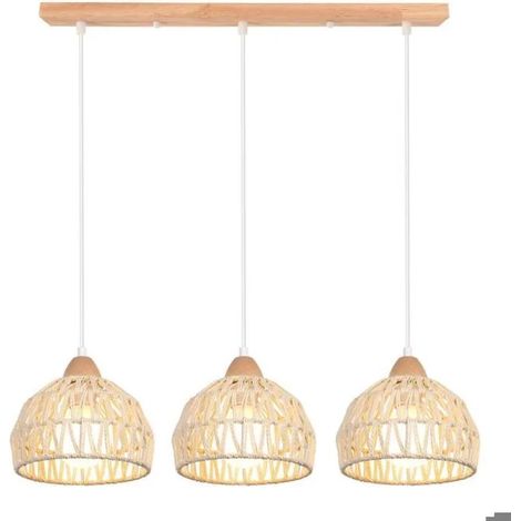 Lustre Suspension Vintage Lampe Plafonnier en Bois Rotin Blanc E27 Luminaire Eclairage Design Cage Réglable pour Salon (1/5)