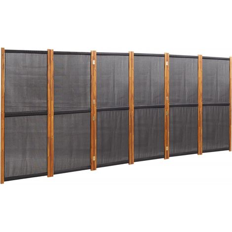 Paravento divisorio 6 pannelli 420 x 180 cm tessiline nero e legno DEC031120