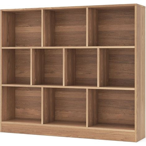 Estantería de 3 niveles con 10 compartimentos abiertos, madera, 120 x 24 x 104 cm