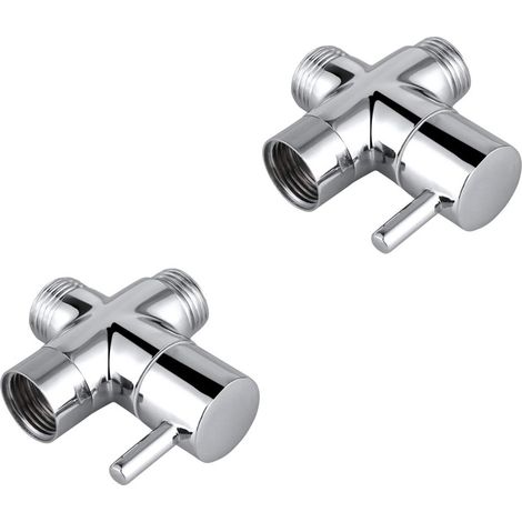 Lot de 2 robinets 3 voies en laiton massif G1/2 pour douchette, composants de montage universel, chromés (1/4)