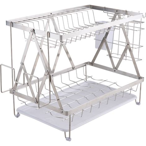 2-Tier Dish Drainer with Drying Tray (1/5)