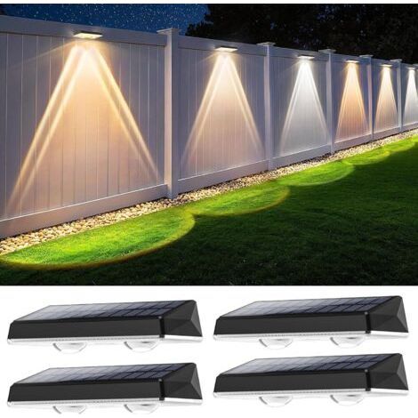 Set of 4 outdoor solar wall lights, waterproof IP65, white, with 3 lighting modes, powerful outdoor solar lamp, ideal for terrace, garden and fence. (1/5)