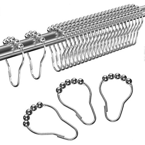 24 Pcs (Argent) Anneaux de Douche en Acier Inoxydable, Crochets de Ri (1/5)
