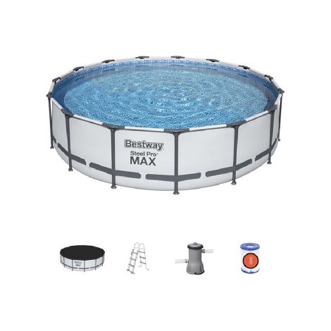 Bestway 56488 piscina Steel Pro MAX fuori terra rotonda cm 457x107 h con telaio pompa filtro e scaletta per esterno giardino (1/5)
