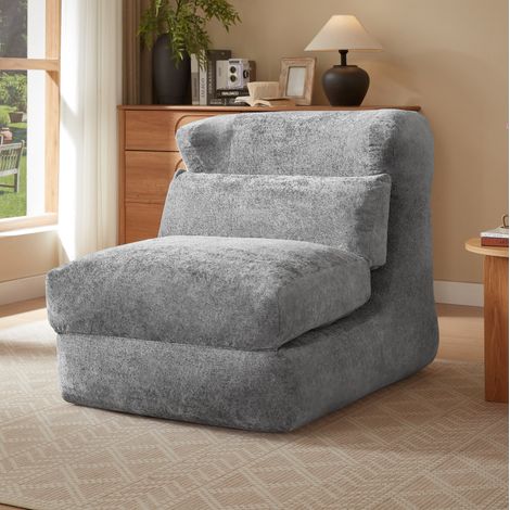 Fauteuil modulable 118x90x86 cm en mousse et tissu peluche gris, pour salon ou chambre FloraGrace (1/5)