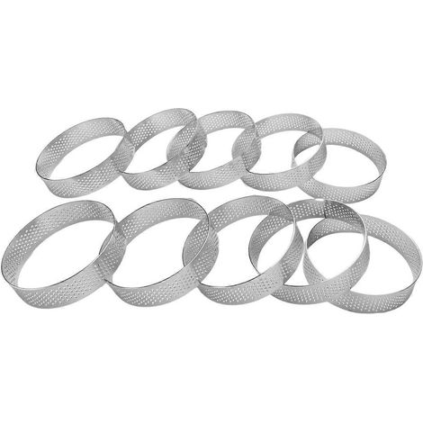 Lot de 10 cercles à tarte en acier inoxydable, perforés et résistants à la chaleur, pour gâteaux, mousses et beignets, 8 cm. (1/4)