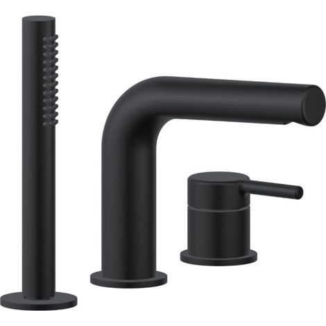 ECOLAM 3 Loch Wannenarmatur PI Schwarz matt Wannenrandarmatur Badewanne Mischbatterie Handbrause Mattschwarz black (1/5)