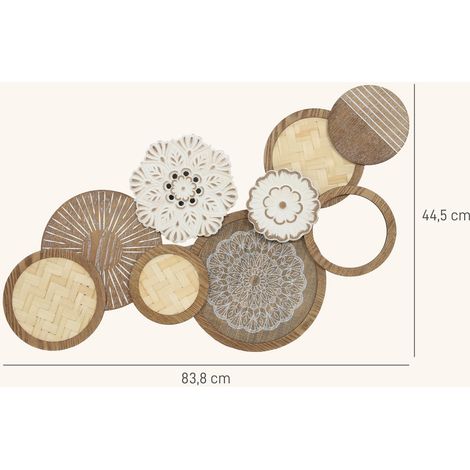Décoration murale en bois, sculpture murale en bois, design unique à plusieurs disques, 83,8 x 44,5 cm, bois naturel (1/5)