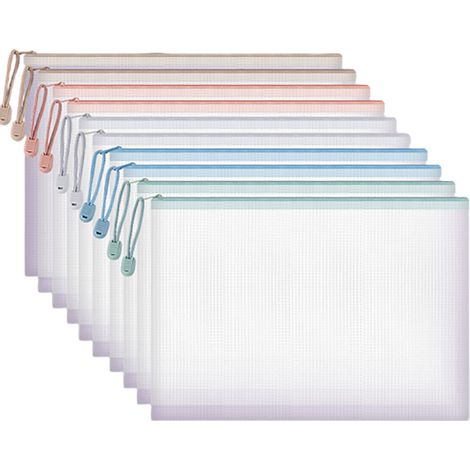 Pochette de classement zippée en filet, pochette de classement en plastique imperméable pour organiser les fournitures scolaires et de bureau (1/5)