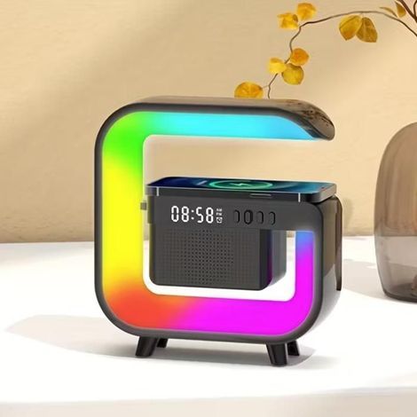 KLVGTIFS PU - G3 Stereo-Bluetooth-Lautsprecher mit RGB-Beleuchtung und Wecker - USB-aufladbar - Kompatibel mit allen Smartphones - Schwarz (1/5)