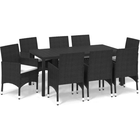 Ensemble à manger de jardin coussins 9pcs Mobilier de jardin Résine tressée Noir (1/5)