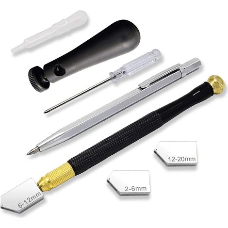 Professional Glass Cutter 7 Pieces, Professional Diamond Cutter Suitable Cutting Range 2-6mm, 6-12mm, 12-20mm, Glass Cutter Blade for Glass Tile, Mirror and Ceramic (1/5)