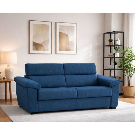 Dmora - Sofá fijo 2 plazas Palmira, Sofá lineal para salón, acolchado, desenfundable, calidad 100% Made in Italy, 205x95 h100 cm, Azul (1/5)
