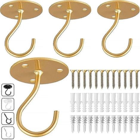 Deckenhaken zum Aufhängen von Pflanzen – 4 Stück, 7,6 cm lange, robuste, vinylbeschichtete, goldene Haken zum Aufhängen von Vogelfutterhäuschen, Pflanzgefäßen und Windspielen – Gut (1/5)
