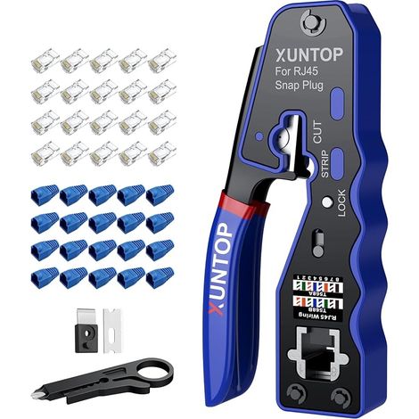 Pince à Sertir RJ45 Outil de Sertissage Multifonction avec 50 Connecteurs Cat6 Pour Réseau Ethernet Maison et (1/5)