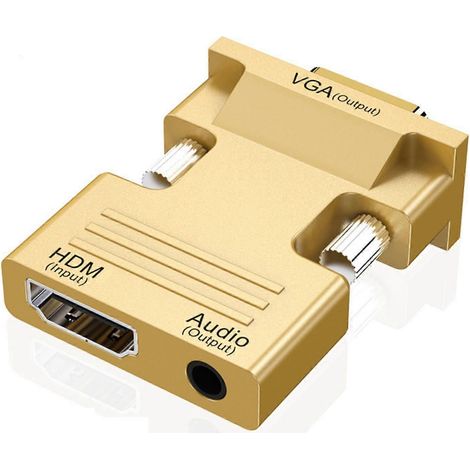 Adaptateur de sortie audio convertisseur femelle TV HD 1080P vers VGA mâle avec prise de sortie audio 3,5 mm, adapté aux ordinateurs et aux consoles de jeux (or). (1/5)