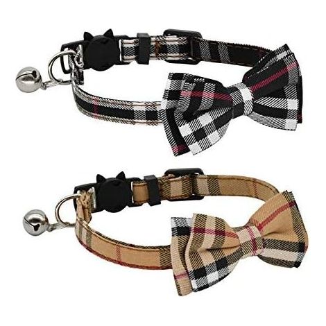 Collier avec Noeud Papillon et Clochette pour Chatons et Chatons, réglable de 7.8 à 10.5 Pouces (Noir + Brun)-Fei Yu (1/3)