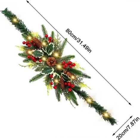 Couronne de Noël artificielle cm boîte aux lettres guirlandes avec lumières LED 80 (1/5)