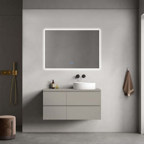 Mobile bagno sospeso reversibile 100 cm Grigio Cenere per Lavabo d'appoggio Specchio Quadro Retroilluminato - Fiji Paint Top (1/4)