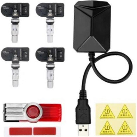 Système d'alarme TPMS Android avec 4 capteurs, transmission sans fil USB pour la surveillance des pneus de voiture