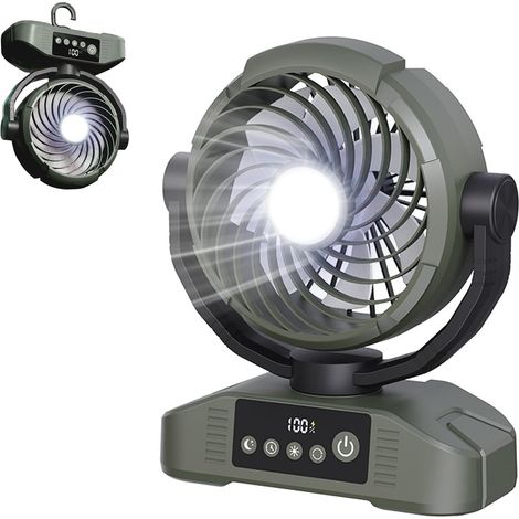 Ventilador de camping con luz LED, batería recargable de 20000 mAh, oscilación automática, ventilador inalámbrico con gancho para colgar, 5 velocidades, 5 temporizadores. (1/5)