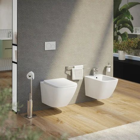 Sanitari sospesi in ceramica bianco lucido vaso rimless sedile soft close e bidet Venezia (1/5)