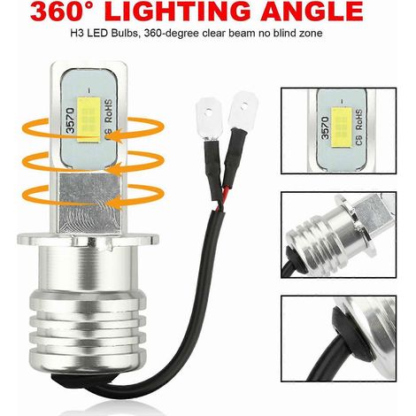 Kit de 8 ampoules LED H3 ultra-lumineuses pour phares, 100 W, 10 000 lm, antibrouillards et feux de jour, blanc 6 000 K (1/5)