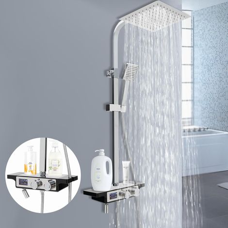 Ensemble de douche de salle de bain moderne avec écran HD, trois modes de pulvérisation, hauteur réglable 74,5 - 115cm (1/5)