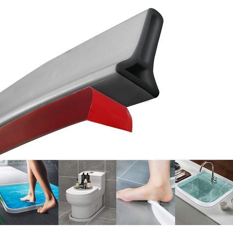 m, grau, faltbare Duschabsperrung und Rückhaltesystem von Adoture, um Wasser innerhalb der Duschschwelle zu halten. (1/5)