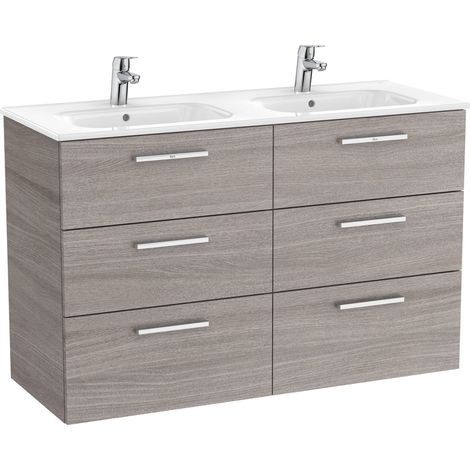 UNIK  FAMILY - Mueble base 6 cajones + lavabo doble - ROCA  Color: Roble City texturizado (1/2)