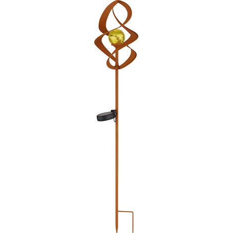 Lampade solari per esterno giardino lampada plug-in IP44 batteria luci solari giardino, girevoli, metallo color ruggine vetro ambra craquelé, 1x LED 3000K, DxH 14,5x90cm