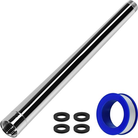 Bras d'extension pour pommeau de douche 30 cm en acier inoxydable, tube d'extension de douche G1/2 avec 4 joints et ruban en téflon de 10 m, tube d'extension de douche de 1/2" pour pommeau de (1/5)