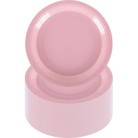 Lot de 100 Assiettes en carton, Rondes 17,8 cm, Unies Rose, Pour Fêtes et Événements