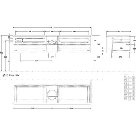 Villeroy & Boch K25050HG WTUS Antao K255 1600x360x500mm