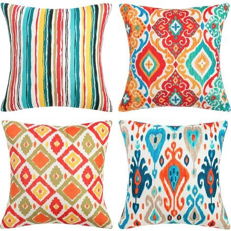 Linen Cushion Covers, Boho Decorative Pillowcases, Colorful and Modern Design for Bedroom, Living Room, Office, Car, Sofa - 45 x 45 cm - Set of 4 (1/5)