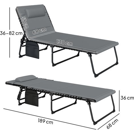 Ensemble de 2 chaises longues pliantes de jardin avec appui-tête, dossier réglable en hauteur (5 positions), poche latérale, gris foncé (1/5)