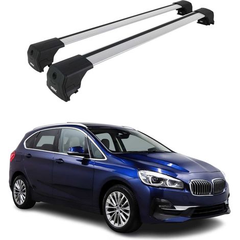 OMAC Barres de toit en aluminium pour BMW Série 2 Active Tourer F45 2014-2021 – City Crash – ISO/PAS 11154:2006 – Antivol inclus – Charge max 75 kg – 2 barres Argent (1/4)